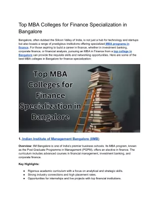 Top MBA Colleges for Finance Specialization in Bangalore