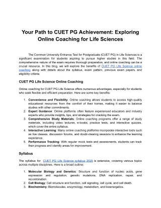 Your Path to CUET PG Achievement_ Exploring Online Coaching for Life Sciences