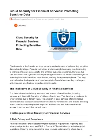 Cloud Security for Financial Services: Protecting Sensitive Data