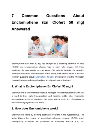 pdf 7 Common Questions About Enclomiphene (En Clofert 50 mg) Answered