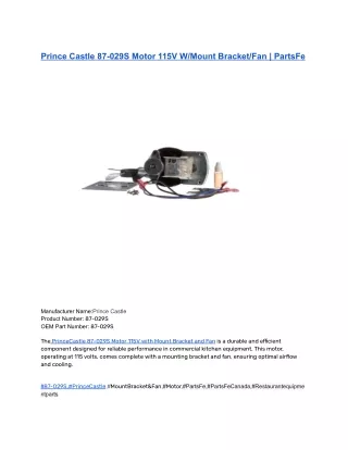 Prince Castle 87-029S Motor 115V W_Mount Bracket_Fan _ PartsFe