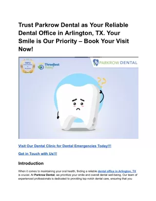 Trust Parkrow Dental as Your Reliable Dental Office in Arlington, TX