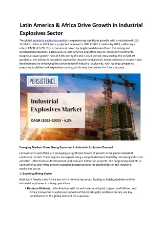 Latin America & Africa Drive Growth in Industrial Explosives Sector