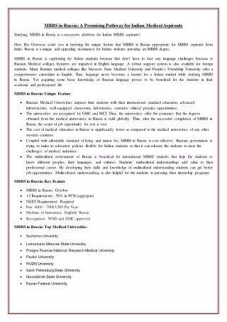 MBBS in Russia: A Promising Pathway for Indian Medical Aspirants
