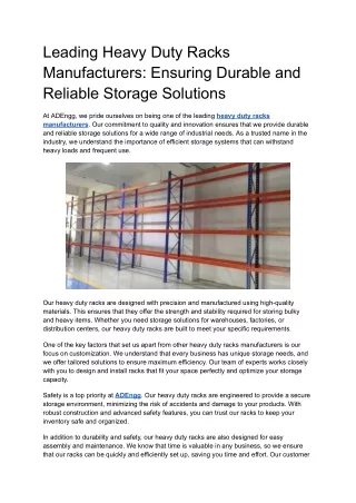 Leading Heavy Duty Racks Manufacturers: Ensuring Durable and Reliable Storage So