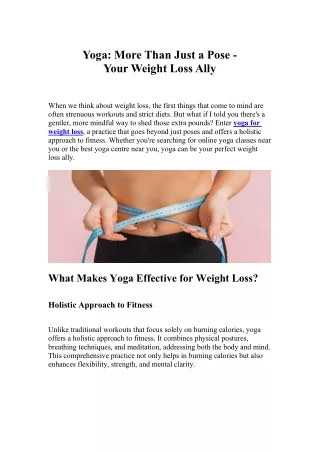 Yoga More Than Just a Pose - Your Weight Loss Ally