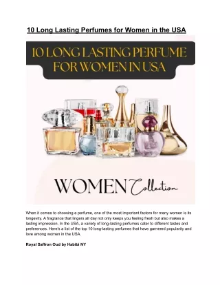 Top 10 Long Lasting Perfumes for Women in the USA