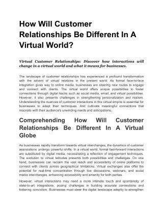 How Will Customer Relationships Be Different In A Virtual World