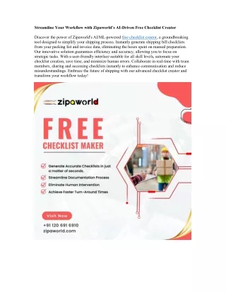 Streamline Your Workflow with Zipaworld’s AI-Driven Free Checklist Creator