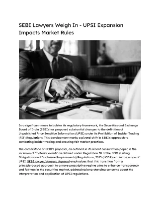 SEBI Lawyers Weigh In - UPSI Expansion Impacts Market Rules