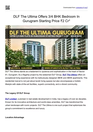 DLF The Ultima - Ready to Move 3/4 BHK Flats in Sector 81, Gurugram
