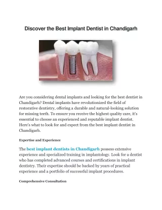 Discover the Best Implant Dentist in Chandigarh