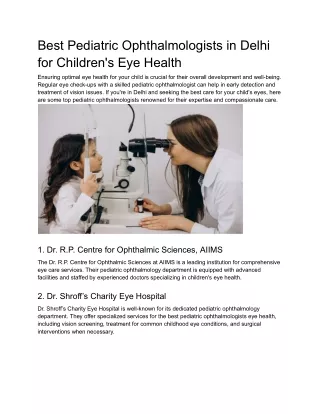 Best Pediatric Ophthalmologists in Delhi for Children's Eye Health