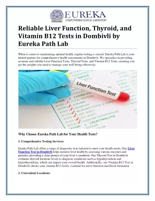 Health Screenings: Liver Function, Thyroid, and Vitamin B12 Tests in Dombivli