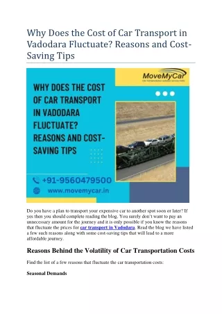 Why Does the Cost of Car Transport in Vadodara Fluctuate