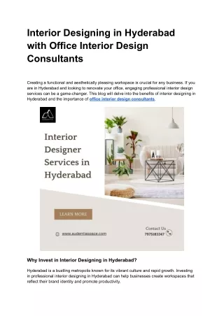 Interior Designing in Hyderabad with Office Interior Design Consultants