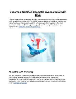 Become a Certified Cosmetic Gynecologist with IAVA