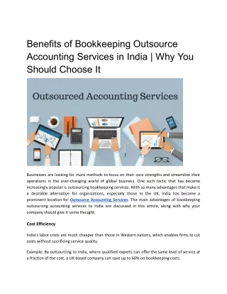 Benefits of Bookkeeping Outsource Accounting Services in India | Why You Should