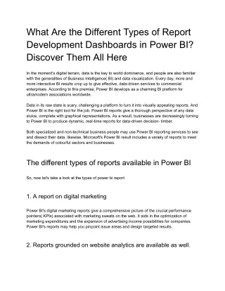 What Are the Different Types of Report Development Dashboards in Power BI