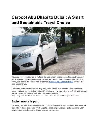 Carpool Abu Dhabi to Dubai_ A Smart and Sustainable Travel Choice
