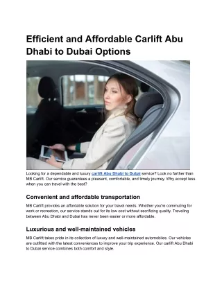 Efficient and Affordable Carlift Abu Dhabi to Dubai Options