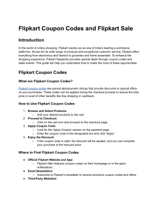 Flipkart Coupon Codes and Flipkart Sale