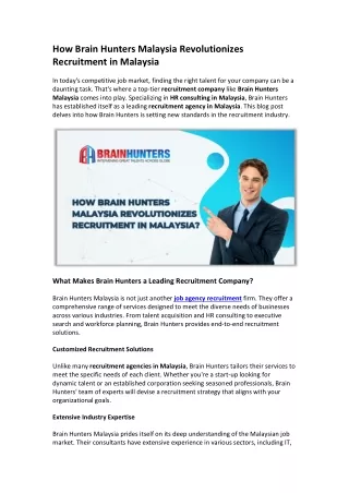 How Brain Hunters Malaysia Revolutionizes Recruitment in Malaysia