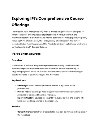 Exploring IPI's Comprehensive Course Offerings