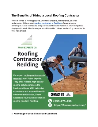 The Benefits of Hiring a Local Roofing Contractor