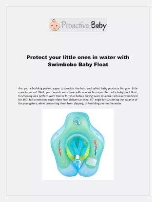 Protect your little ones in water with Swimbobo Baby Float