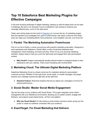 Top 10 Salesforce Best Marketing Plugins for Effective Campaigns