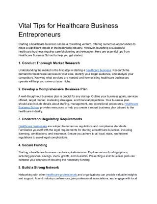 Vital Tips for Healthcare Business Entrepreneurs