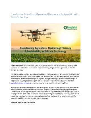 Transforming Agriculture: Maximizing Efficiency and Sustainability with Drone Te