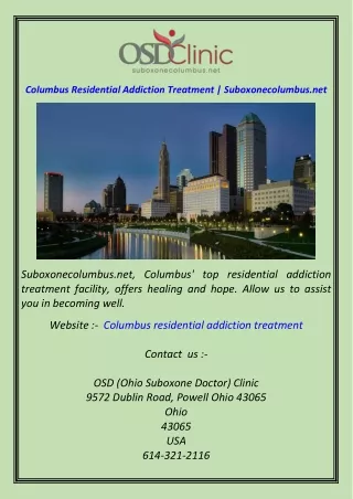 Columbus Residential Addiction Treatment  Suboxonecolumbus.net