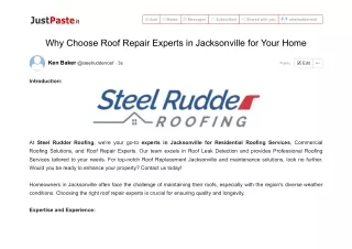 Why Choose Roof Repair Experts in Jacksonville for Your Home