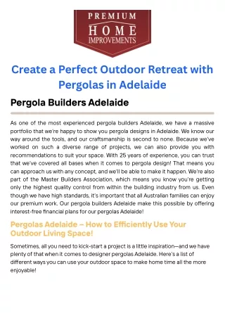 Create a Perfect Outdoor Retreat with Pergolas in Adelaide