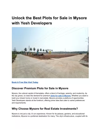 Unlock the Best Plots for Sale in Mysore with Yesh Developers (1)