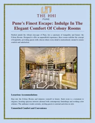 Pune's Finest Escape: Indulge In The Elegant Comfort Of Colony Rooms