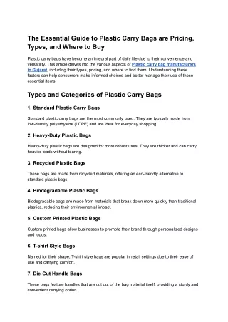 The Essential Guide to Plastic Carry Bags are Pricing, Types, and Where to Buy