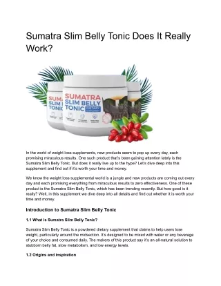 Sumatra Slim Belly Tonic Does It Really Work
