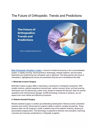 The Future of Orthopedic: Trends and Predictions