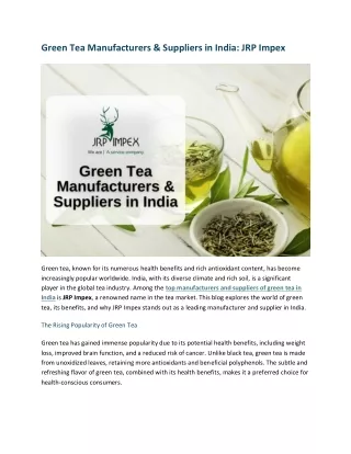 Green Tea Manufacturers & Suppliers in India JRP Impex