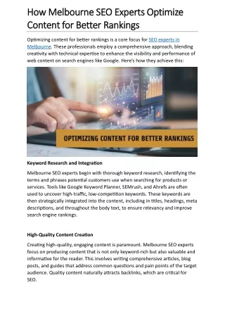 How Melbourne SEO Experts Optimize Content for Better Rankings