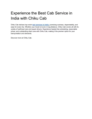 Experience the Best Cab Service in India with Chiku Cab