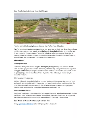 Plots for Sale in ghatkesar Hyderabad Telangana