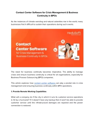 HoduSoft-Web 2.0-Uses of Contact Center Software for Crisis Management and Business Continuity in BPO Operations