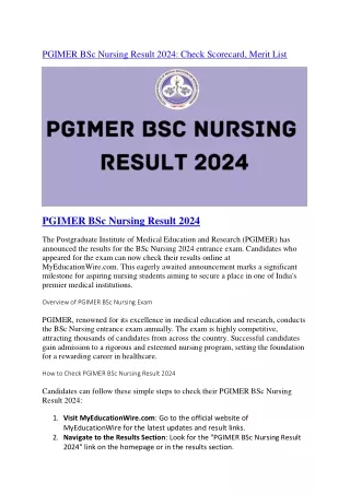 PGIMER BSc Nursing Result 2024