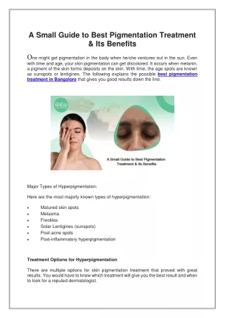 A Small Guide to Best Pigmentation Treatment & Its Benefits