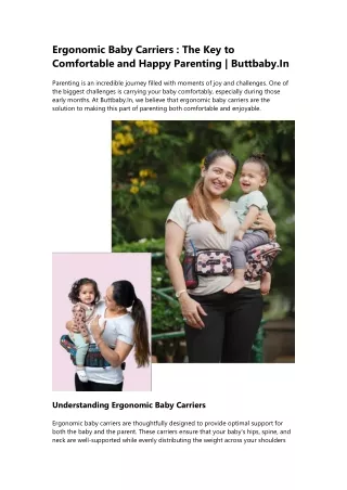 Ergonomic Baby Carriers: Key to Comfortable Parenting | Buttbaby.In