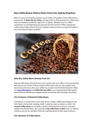 Buy Coffee Beans Online Direct From Our Sydney Roastery